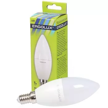 Лампа светодиодная E14, 9 Вт, 80 Вт, 220 В, свеча, 4500 К, нейтральный белый свет, Ergolux, 13168