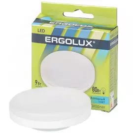 Лампа светодиодная GX53, 9 Вт, 80 Вт, 220 В, таблетка, 4500 К, нейтральный белый свет, Ergolux, 13515