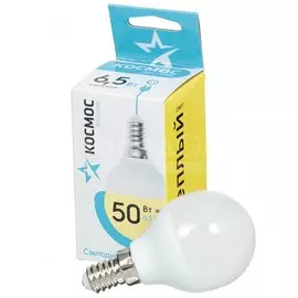 Лампа светодиодная E14, 6.5 Вт, 50 Вт, шар, 3000 К, свет теплый белый, Космос, Basic