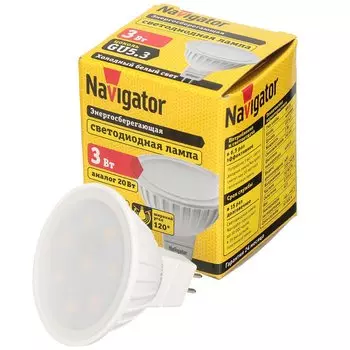 Лампа светодиодная GU5.3, 3 Вт, 20 Вт, 220 В, рефлектор, 4000 К, холодный белый свет, Navigator