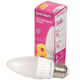 Лампа светодиодная E27, 8 Вт, 75 Вт, свеча, 2700 К, теплый белый свет, Онлайт