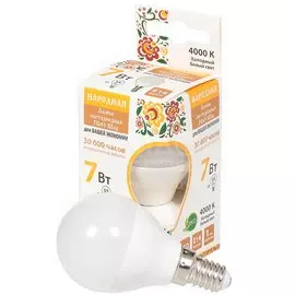 Лампа светодиодная E14, 7 Вт, 55 Вт, шар, 4000 К, холодный белый свет, TDM Electric, Народная