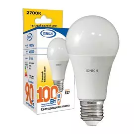 Лампочка светодиодная E27, 11 Вт, 100 Вт, груша, 2700 К, теплый белый свет, IONICH, ILED-SMD2835-A60-11-990-230-2.7-E27