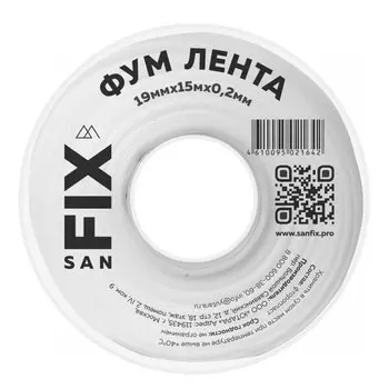 Лента ФУМ 15 м, 19х0.2 мм, фторопласт, 0.3 г/см, 76/25 мм, Sanfix
