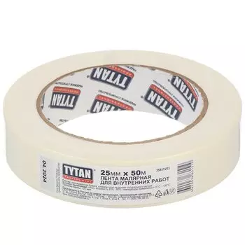 Лента малярная 25 мм, белая, основа бумажная, 50 м, Tytan, 11519