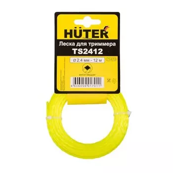 Леска для триммера 2.4 мм, 12 м, квадрат, Huter, TS2412, 71/2/13, желтая