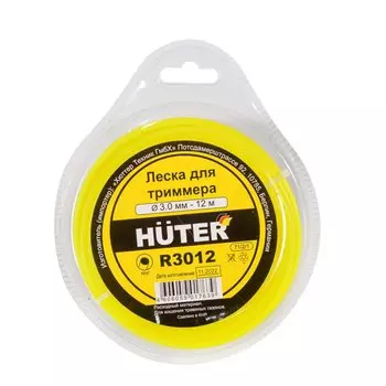 Леска для триммера 3 мм, 12 м, круг, Huter, R3012, 71/2/1, желтая