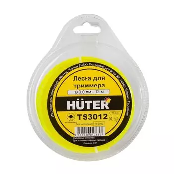 Леска для триммера 3 мм, 12 м, квадрат, Huter, TS3012, 71/2/3, желтая