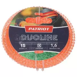 Леска для триммера 1.6 мм, 15 м, квадрат, Patriot, DuoLine, скрученная, двухцветная