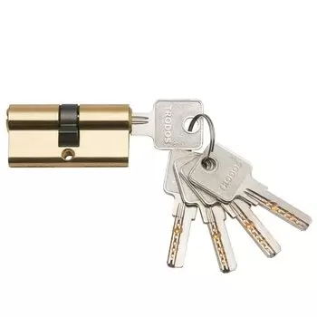 Личинка замка двери Trodos, ЦМП, 209203, 70 мм, золото, блистер, 5 ключей