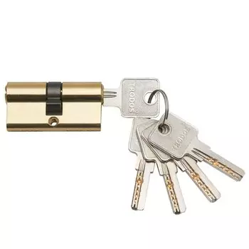 Личинка замка двери Trodos, ЦМП, 209218, 60 мм, золото, блистер, 5 ключей