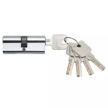 Личинка замка двери Trodos, ЦМП, 209219, 90 мм, хром, блистер, 5 ключей