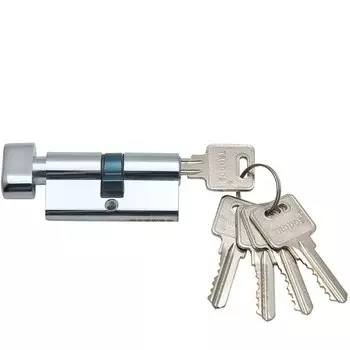 Личинка замка двери Trodos, ЦМВ, 209201, 60 мм, с заверткой, хром, блистер, 5 ключей