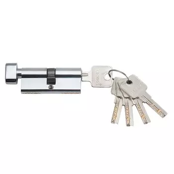 Личинка замка двери Trodos, ЦМВП, 208122, 90 мм, с заверткой, хром, 5 ключей