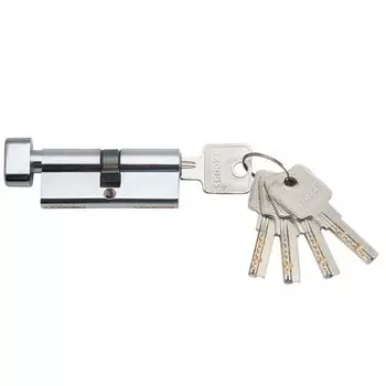 Личинка замка двери Trodos, ЦМВП, 209216, 80 мм, с заверткой, хром, блистер, 5 ключей