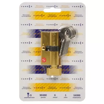 Личинка замка двери Vanger, EL-60-C-G, 29690, 60 мм, с заверткой, золотая