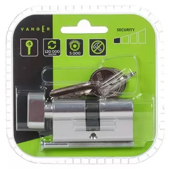 Личинка замка двери Vanger, EL-60-C-NI, 29691, 60 мм, с заверткой, никель