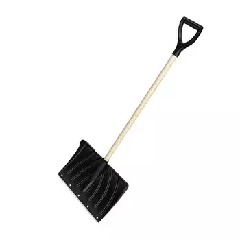 Лопата для снега пластик, с стальной планкой, 465х340 мм, 1330, черенок деревянный, тулейка 32 мм, Цикл, Стандарт Крепыш, 1236-00