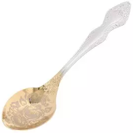 Ложка нержавеющая сталь, с художественной росписью, с золотым напылением, столовая, Павловский завод им. Кирова, Тройка М-3, СЛ-46/2