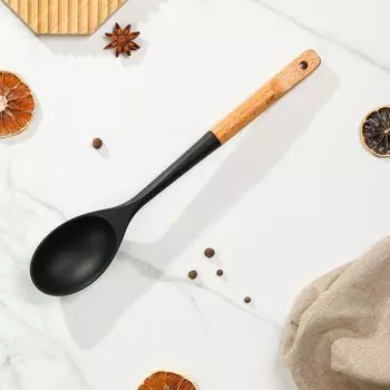 Ложка поварская бамбук, силикон, навеска, Daniks, Black, WFCFA-0038-1