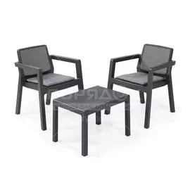 Мебель садовая Emily Balkony Set with cushions, графит, стол, 65х47х42 см, 2 стула, подушка серая