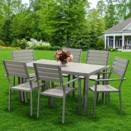 Мебель садовая Green Days, Эллада, серая, стол, 140х70х70 см, 6 стульев, 120 кг, YTCT009-1