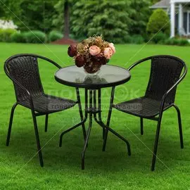 Мебель садовая Green Days, Элли, черная, стол, 60х60х70 см, 2 стула, YTCT089