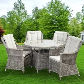Мебель садовая Green Days, Оазис 2, бежевая, стол, 118х118х75 см, 4 кресла, подушка серая, CYH1949W-1