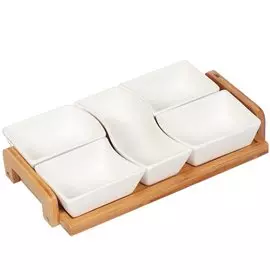 Менажница керамика, 30х17х5 см, 5 секций, бамбуковая подставка, Y6-2296