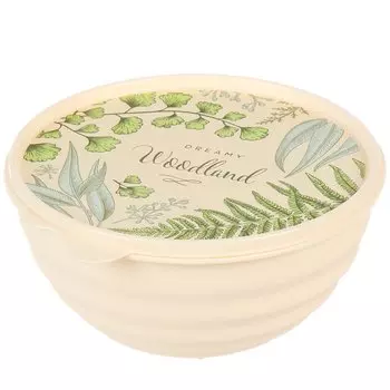 Миска пластик, круглая, 0.85 л, с крышкой, Wave, Бытпласт, 43324530752, бежевая