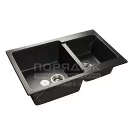 Мойка кухонная врезная, GranFest, Practik, искусственный мрамор, 780x510 мм, + сифон, черная, GF-P-780K