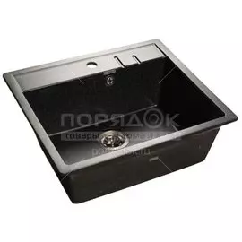Мойка кухонная врезная, GranFest, Quadro, искусственный мрамор, 558х498 мм, + сифон, черная, GF-Q-561
