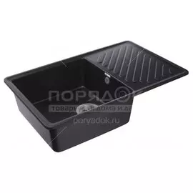 Мойка кухонная врезная, GranFest, Quarz, кварцевый песок, 753х477 мм, без сифона, черная, GF-ZL52