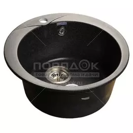 Мойка кухонная врезная, GranFest, Rondo, искусственный мрамор, 475 мм, + сифон, черная, GF-R-480