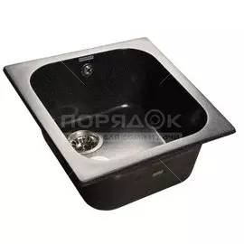 Мойка кухонная врезная, GranFest, Standart, искусственный мрамор, 500х430 мм, + сифон, черная, GF-S430