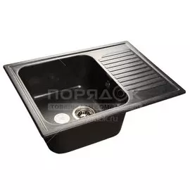 Мойка кухонная врезная, GranFest, Standart, искусственный мрамор, 645х498 мм, + сифон, черная, GF-S645L