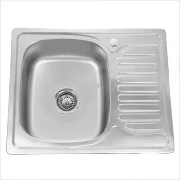 Мойка кухонная накладная, РМС, нержавеющая сталь, 600х600 мм, 0.6 мм, левый + сифон, MG6-6060L