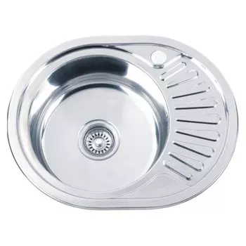 Мойка кухонная врезная, РМС, нержавеющая сталь, 570х450 мм, 0.6 мм, левый + сифон, декор, MD6-5745OVL