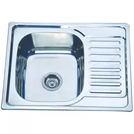 Мойка кухонная врезная, РМС, нержавеющая сталь, 570х450 мм, 0.6 мм, правая + сифон, MG6-6350R