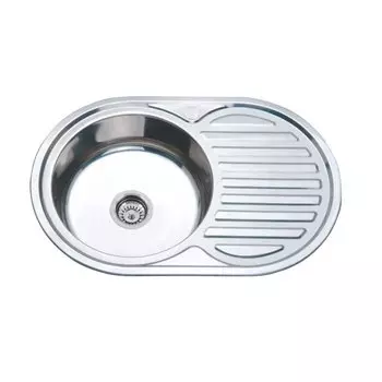 Мойка кухонная врезная, РМС, нержавеющая сталь, 770х500 мм, 0.6 мм, левый + сифон, декор, MD6-7750OVL