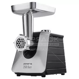Мясорубка электрическая Polaris, PMG 2561, 2500 Вт, реверс, 2.7 кг/мин, пластик, черный, серебряная