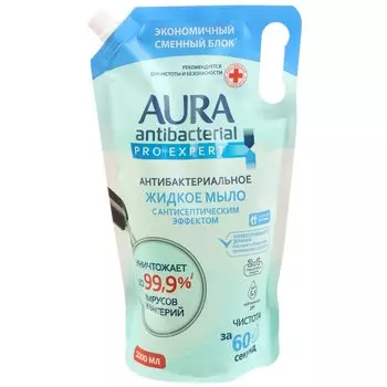 Мыло жидкое Aura, Pro expert, антибактериальное, 1 л, дой-пак