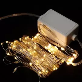 Гирлянда 100 ламп, 10 м, 8 режимов, свет теплый белый, серебристая, в помещении, сетевая