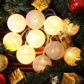 Гирлянда 2 м, 1 режим, Шары, свет теплый белый, прозрачная, в помещении, на батарейках, серая