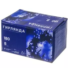 Гирлянда 180 ламп, 10.3 м, 8 режимов, свет теплый белый, зеленая, в помещении, сетевая