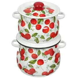 Набор эмалированной посуды 4 предмета, кастрюли 4,5.5 л, Сибирские товары, Сочная вишня 10, N10B58