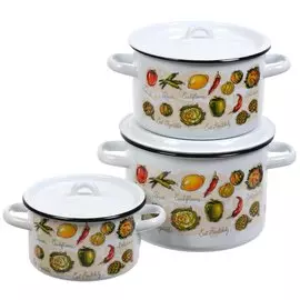 Набор эмалированной посуды 6 предметов, кастрюли 1.5, 2.9, 4.5 л, цилиндр, СтальЭмаль, Гратен, 1c33