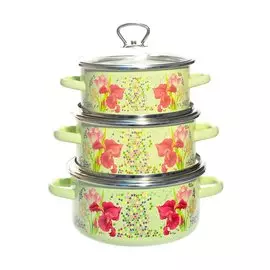 Набор посуды эмалированная сталь, 6 предметов, кастрюли 2,3,4 л, индукция, СтальЭмаль, Мозаика, 8КB051S