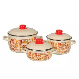 Набор посуды эмалированная сталь, 6 предметов, кастрюли 2,3,4 л, индукция, СтальЭмаль, Садовая песня, 1KA021S, слоновая кость