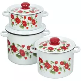 Набор эмалированной посуды 6 предметов, кастрюли 2,3.5,5.5 л, Сибирские товары, Рамо, N16B60, белый